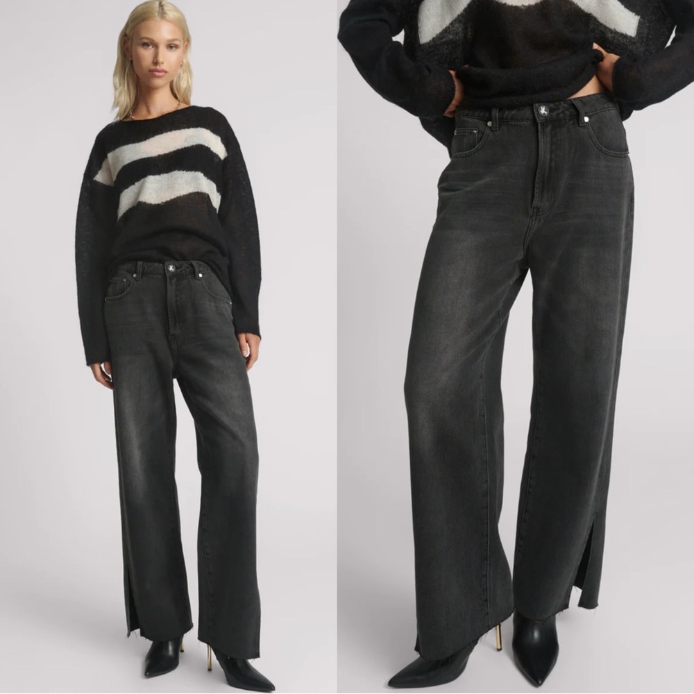 Billie Low Slung Straight Leg Mid Waist Denim Jeans - Faded Black 30